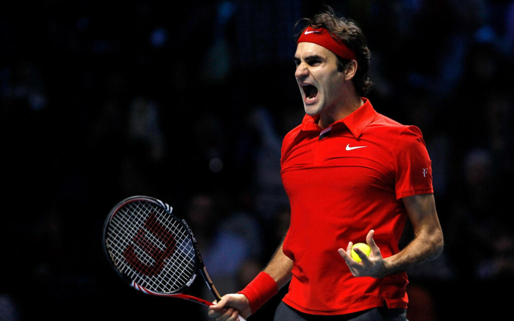 Roger Federer: Swiss Maestro Intensity Tennis Wallpaper Background