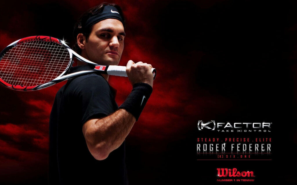 Roger Federer K Factor Wallpaper: Intense Hold on Wilson Racket