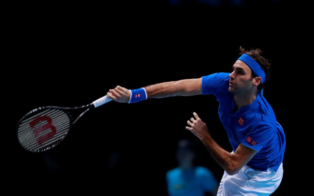 Roger Federer in Action: Signature Serve at ATP World Cup - Wallpaper