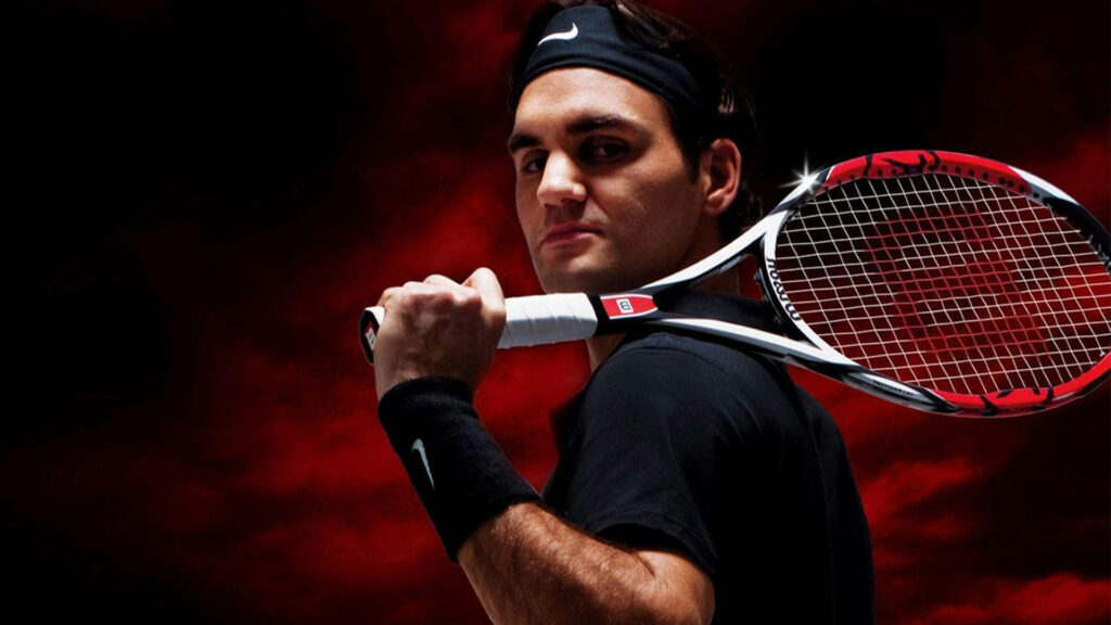 Roger Federer with Wilson Racket: Dynamic Tennis Wallpaper Background