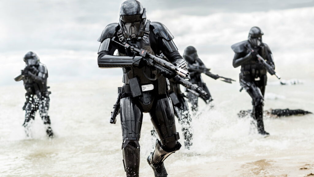 Deadly Encounter: Death Troopers Embark on a Rogue Mission in Rogue One: A Star Wars Story Wallpaper