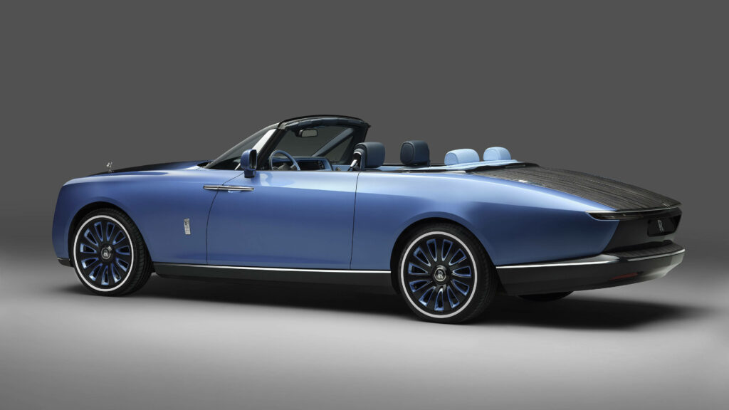 Rolls-Royce Dawn blue convertible studio shot luxury car sleek design minimalist grey background Wallpaper