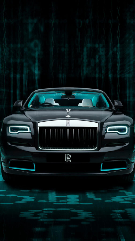 Rolls-Royce Wraith 4K wallpaper with blue futuristic accents and high-tech digital background