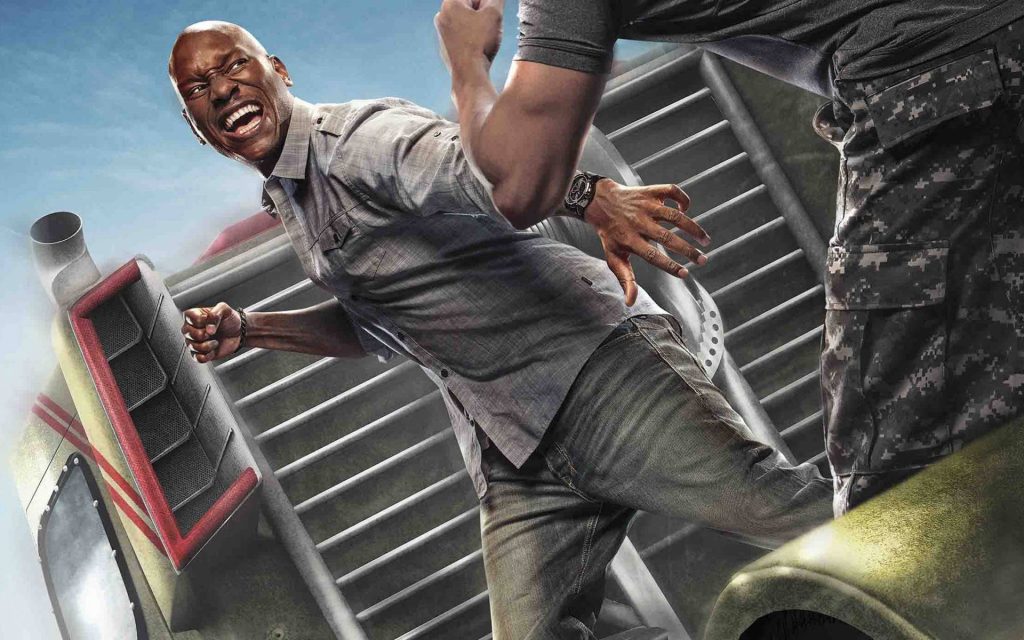 Roman Pearce intense close combat on armored truck Fast and Furious cinematic wallpaper background