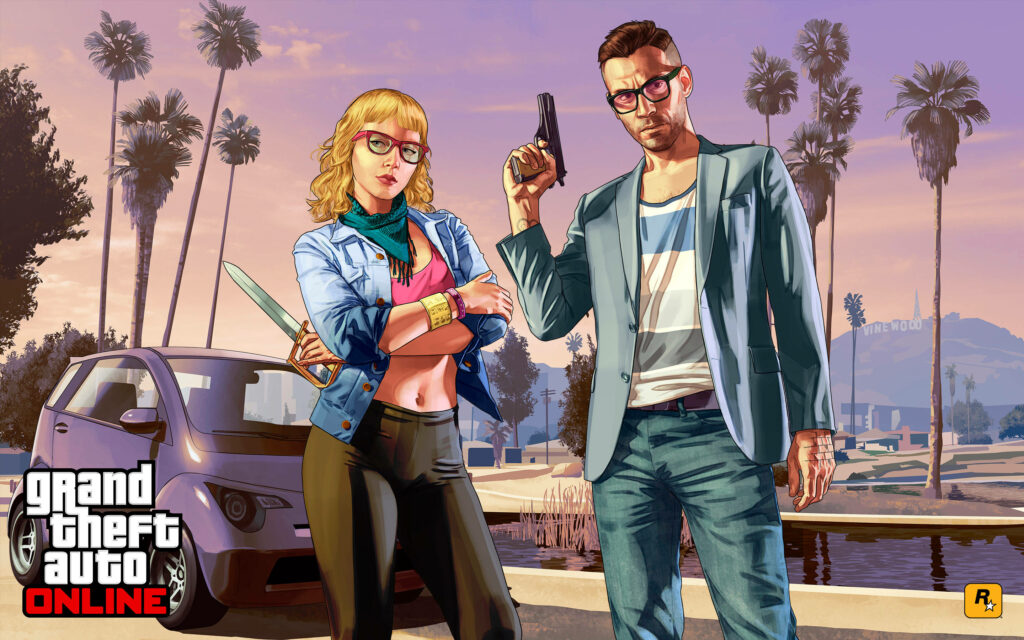 Love in the City of Los Santos: A Stunning GTA 5 Couple Wallpaper