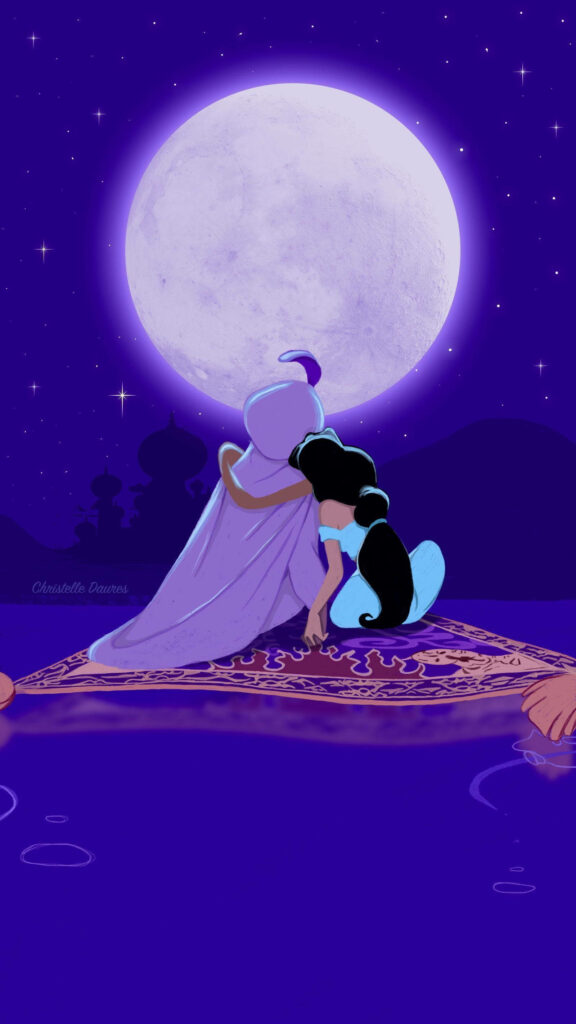Romantic Aladdin & Jasmine Wallpaper: A Whole New World Under Moonlight