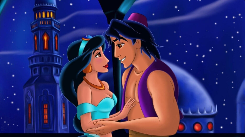 Enchanting Aladdin & Jasmine Wallpaper: Starry Night Romance