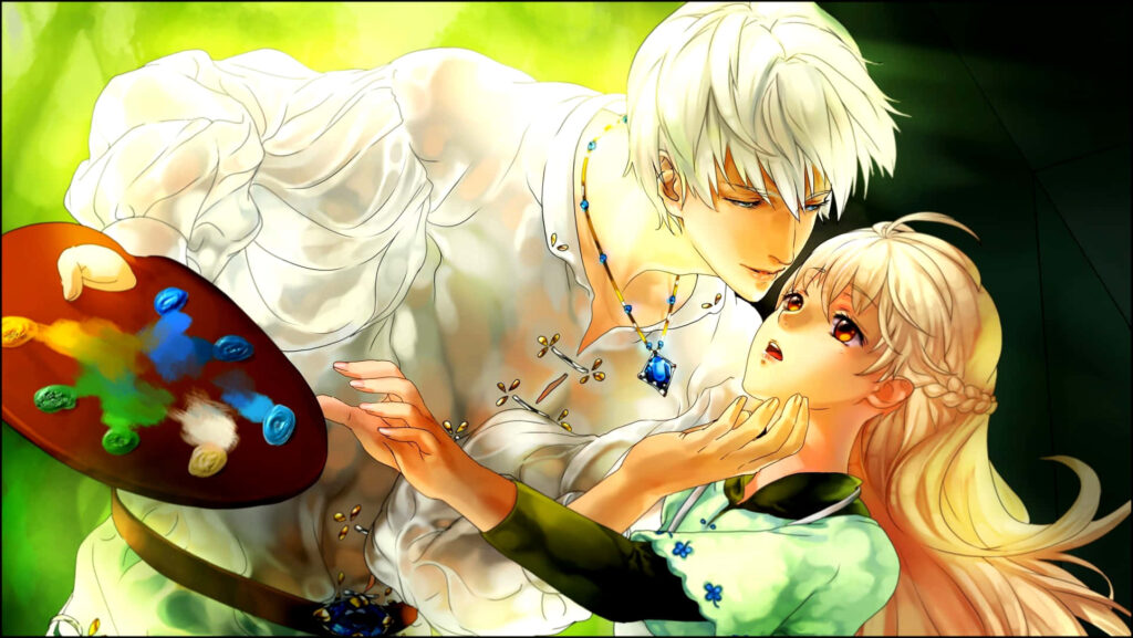 Love Blossoms in a Whimsical Anime Haven Wallpaper