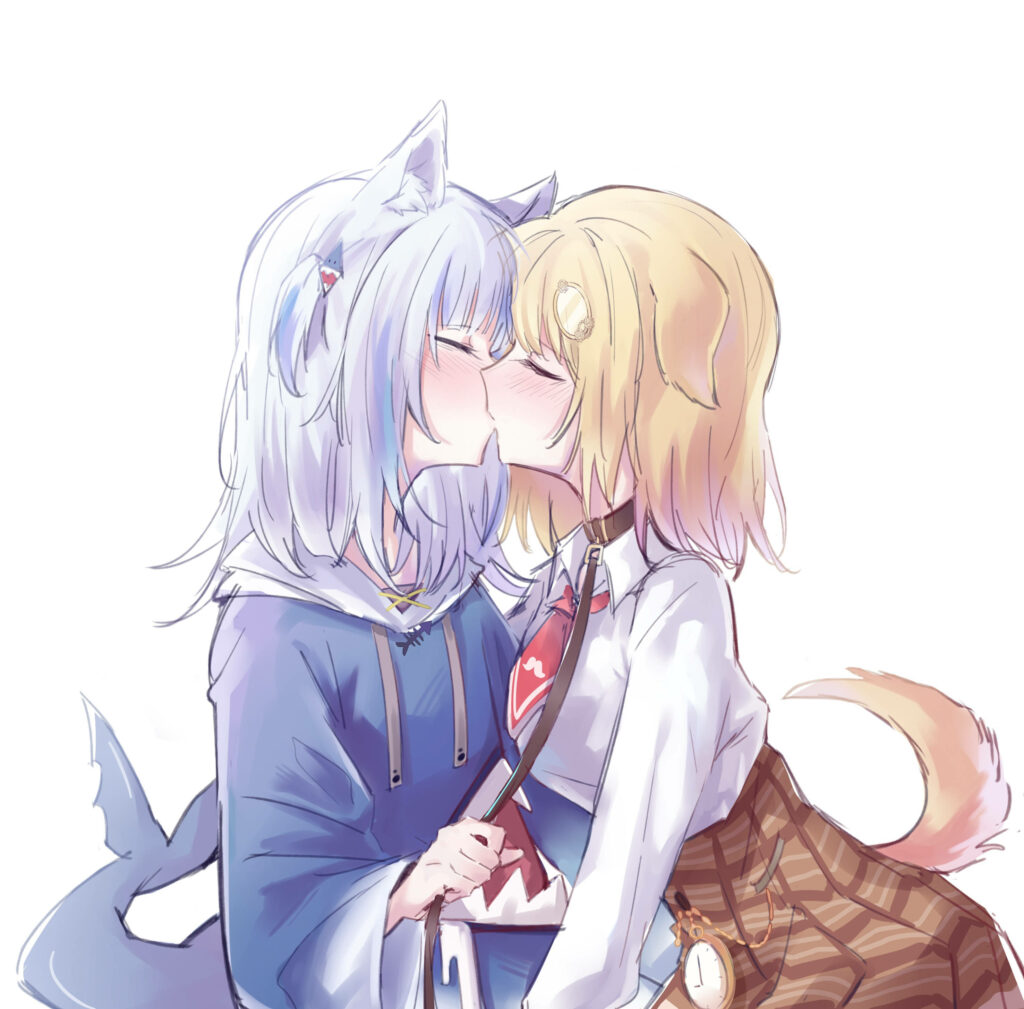 Romantic Anime Wallpaper: Tender Kiss Between Two Characters