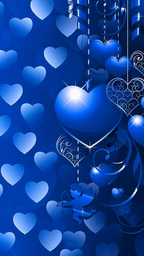 Enchanting Summer Wallpaper: Blue Hearts & Cupid Design Background