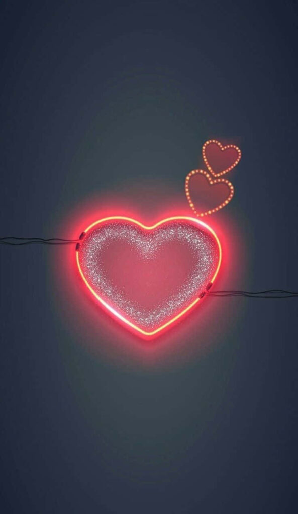 Romantic Glowing Dark Red Neon Heart Wallpaper with Illuminated Hearts