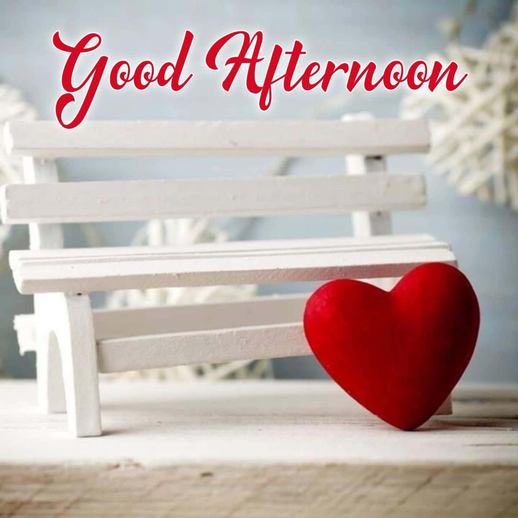 Romantic Good Afternoon wallpaper with white mini bench and red heart valentine background