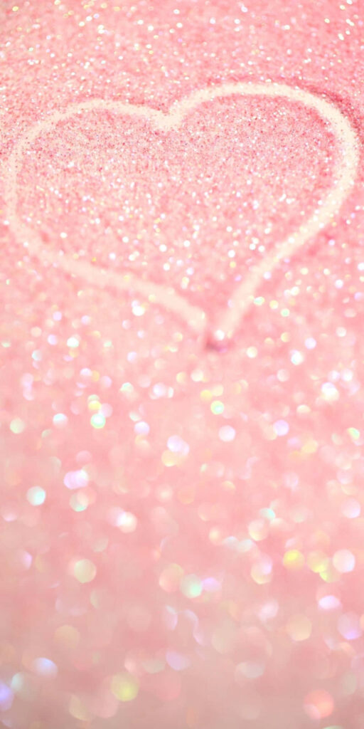 Romantic Hand-Drawn Heart on Sparkly Pink Wallpaper Background