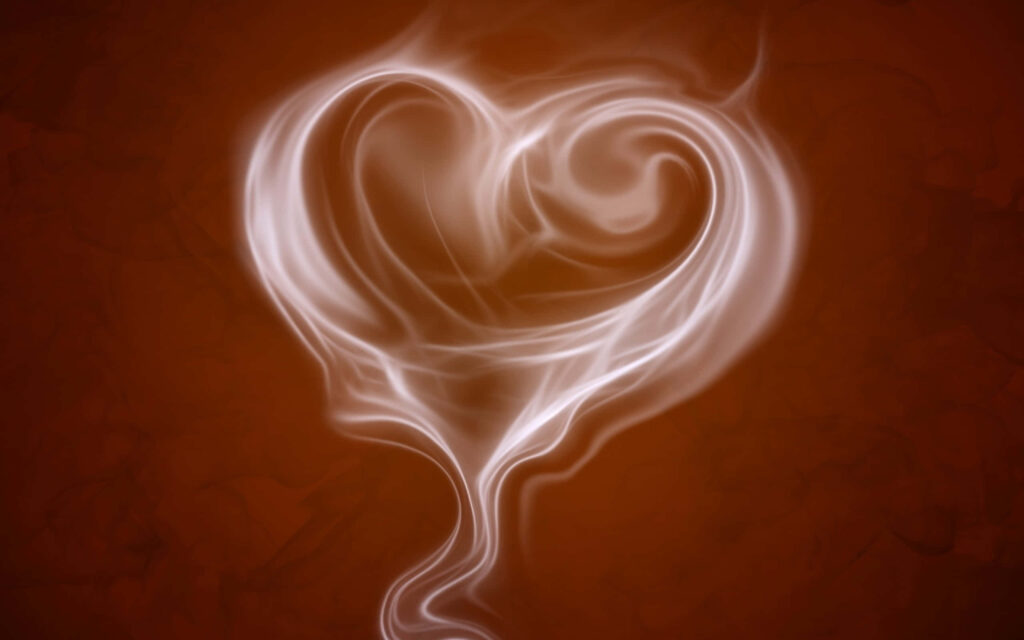 Heart-Shaped Smoke Wallpaper: Ethereal, Romantic Design on Brown