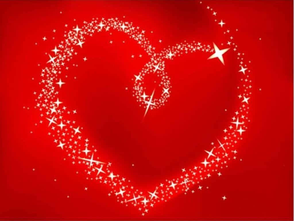 Romantic Heart-Shaped Star Design Wallpaper on Vibrant Red Background