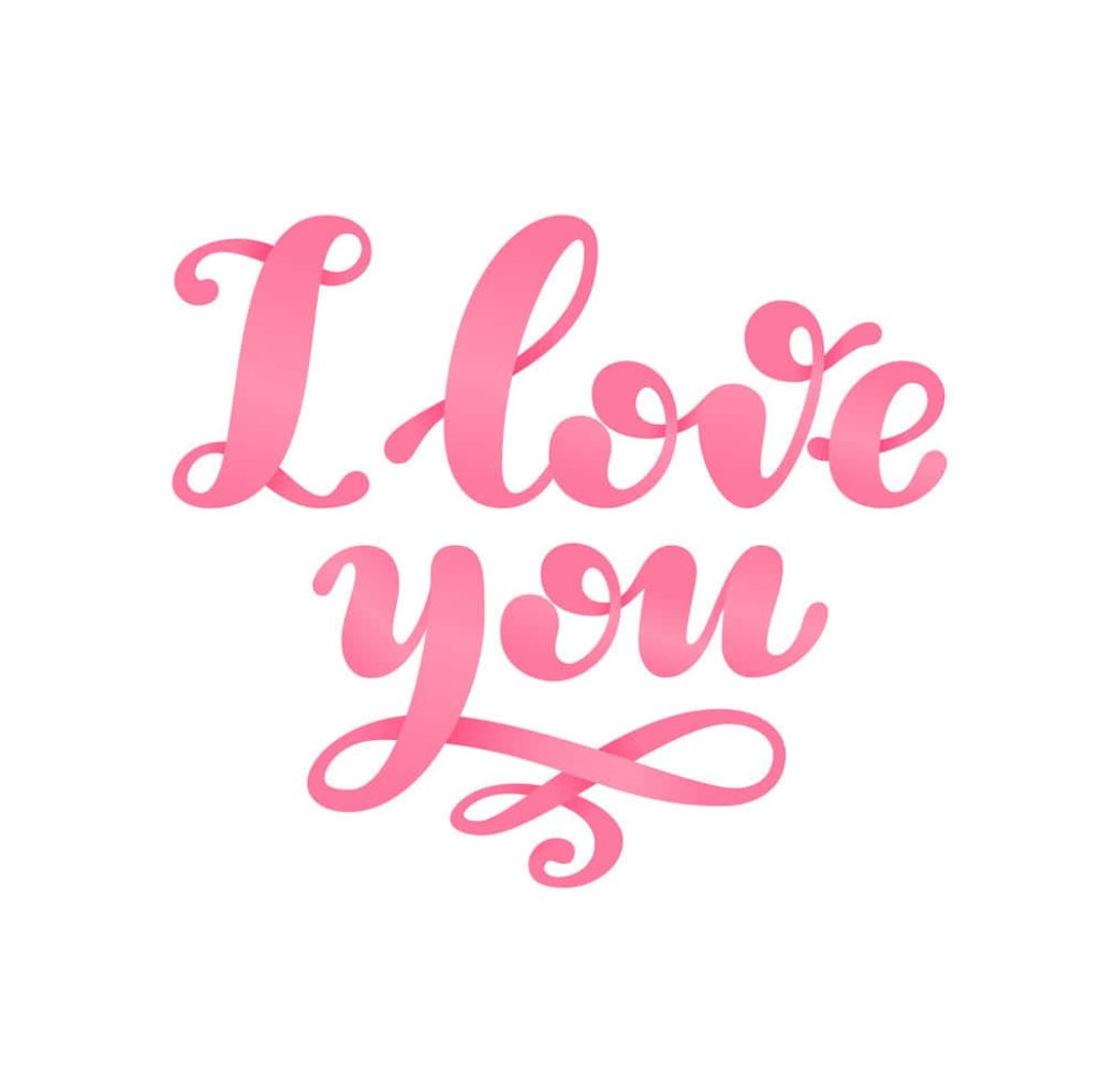 Romantic I Love You cursive calligraphy soft pink gradient on minimalist white background wallpaper
