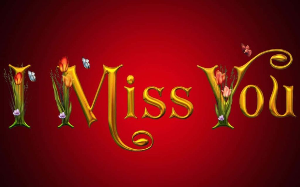 Romantic I Miss You wallpaper gold vine typography flowers butterflies red background