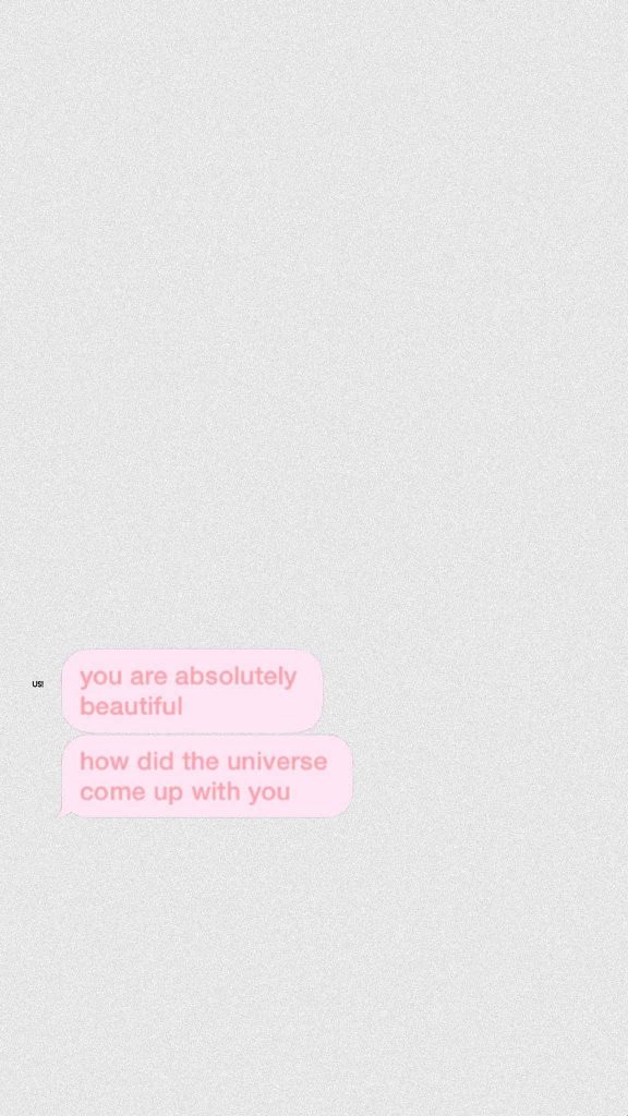 Minimalist wallpaper with pink text bubbles saying you are absolutely beautiful on grey grainy background