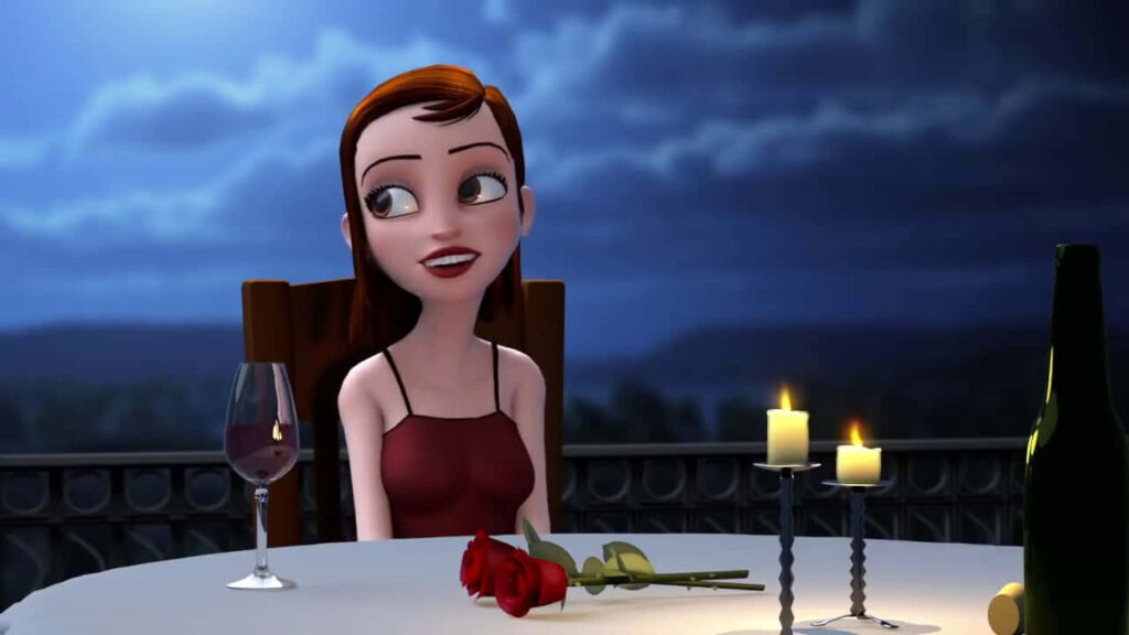 Romantic Moonlit Dinner: Young Woman at Elegant Outdoor Table Wallpaper