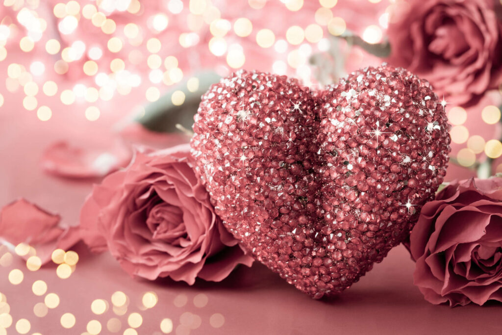 Sparkling Pink Heart & Roses: Romantic Valentine's Day Wallpaper
