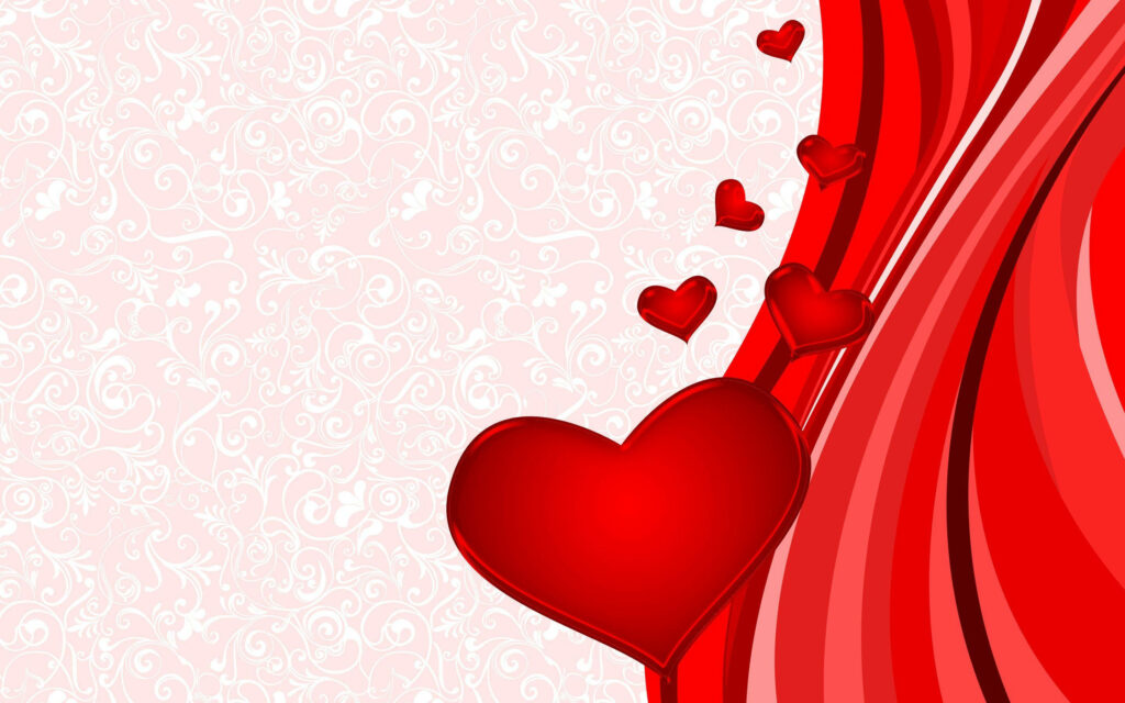 Passionate Romantic Wallpaper with Red Hearts and Patterned Background