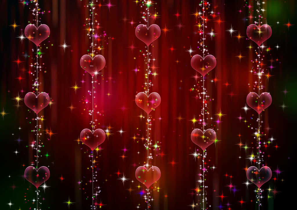 Romantic Red Hearts Wallpaper: Glowing Lights on Dark Background