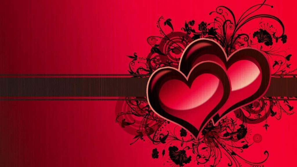 Romantic Red Hearts Wallpaper with Elegant Floral Designs