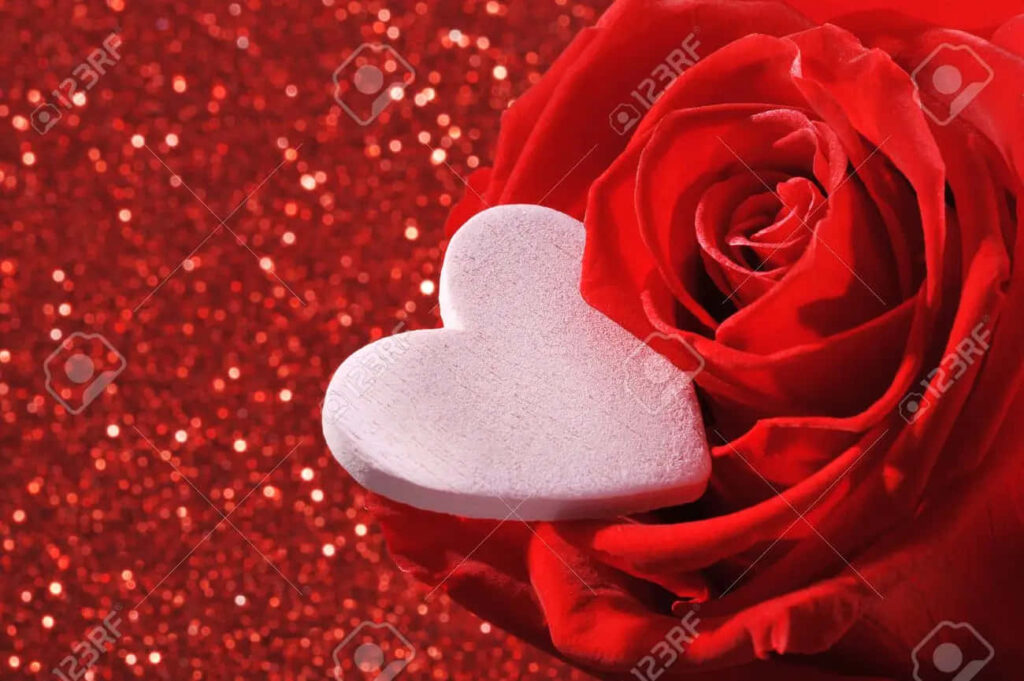 Romantic Red Rose Wallpaper with Pink Heart & Sparkling Glitter