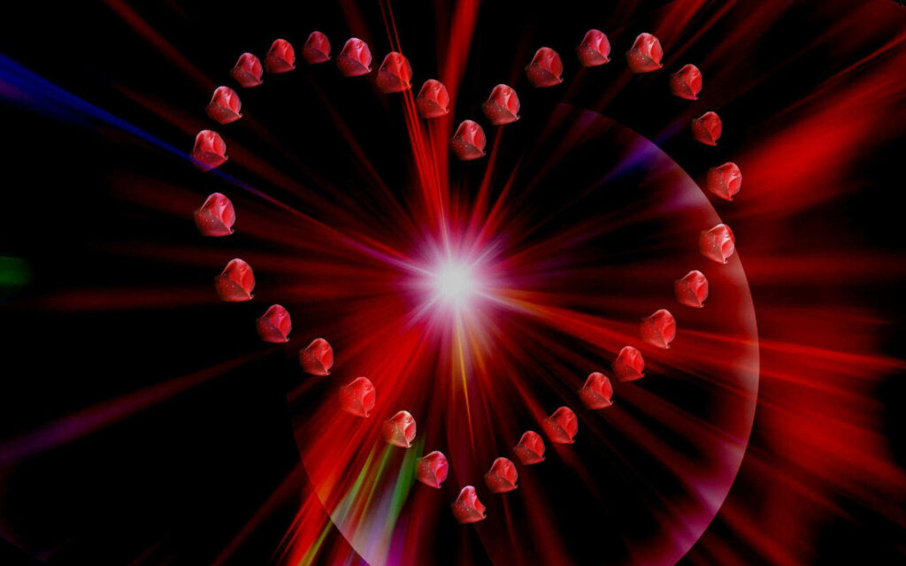 Romantic Red Roses Heart Wallpaper with Radiant Light Effects