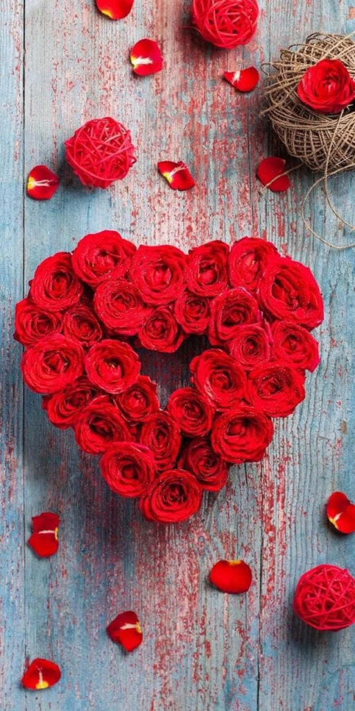 Romantic Red Rose Wallpaper on Rustic Wood - Charming Background