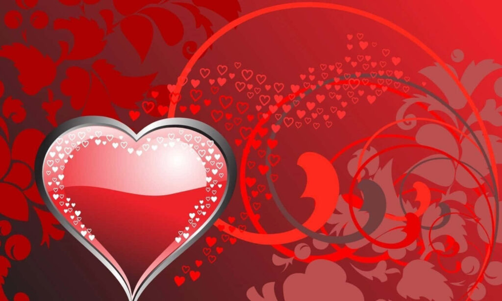 Romantic Red Wallpaper: Glossy Heart & Floral Patterns Design