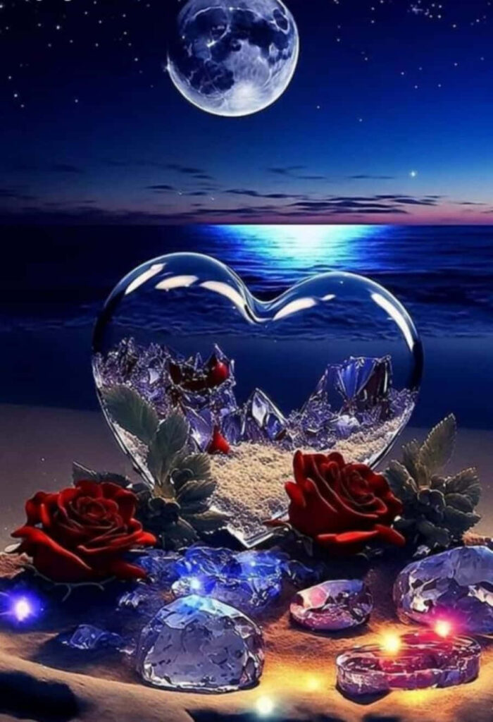 Romantic Sand Heart Wallpaper with Roses & Starry Night Reflection
