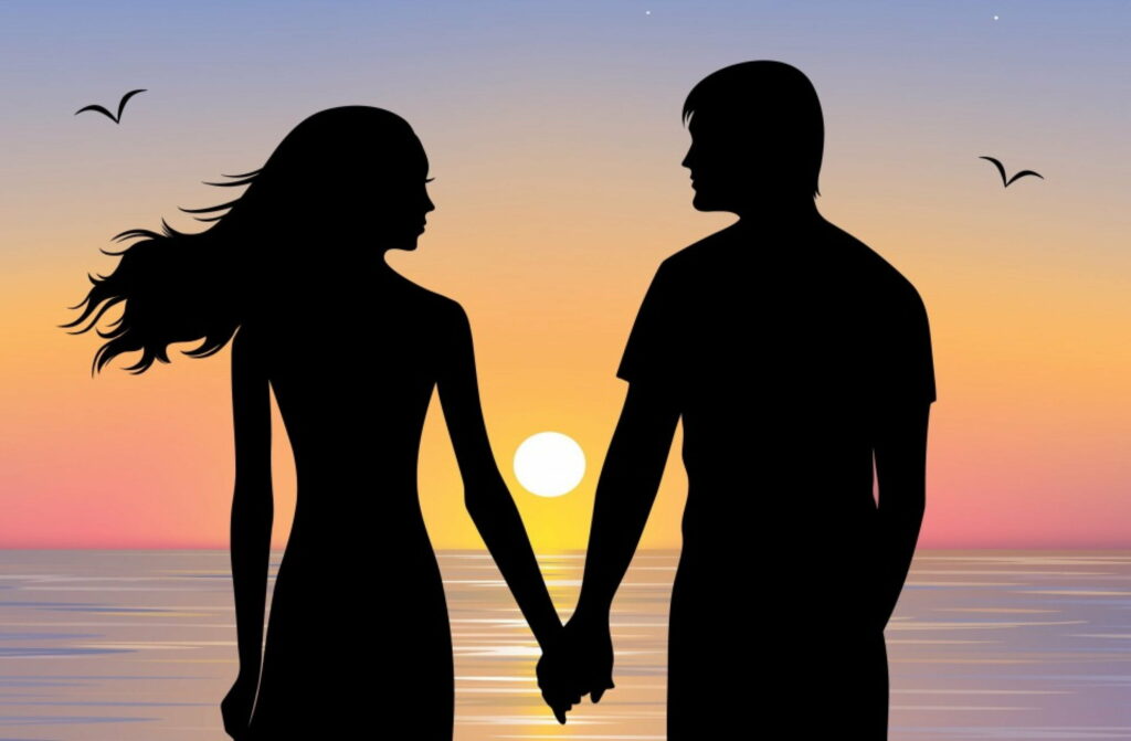 Eternal Affection: A Majestic Sunset Embracing Love and Romance amid Nature's Splendor Wallpaper