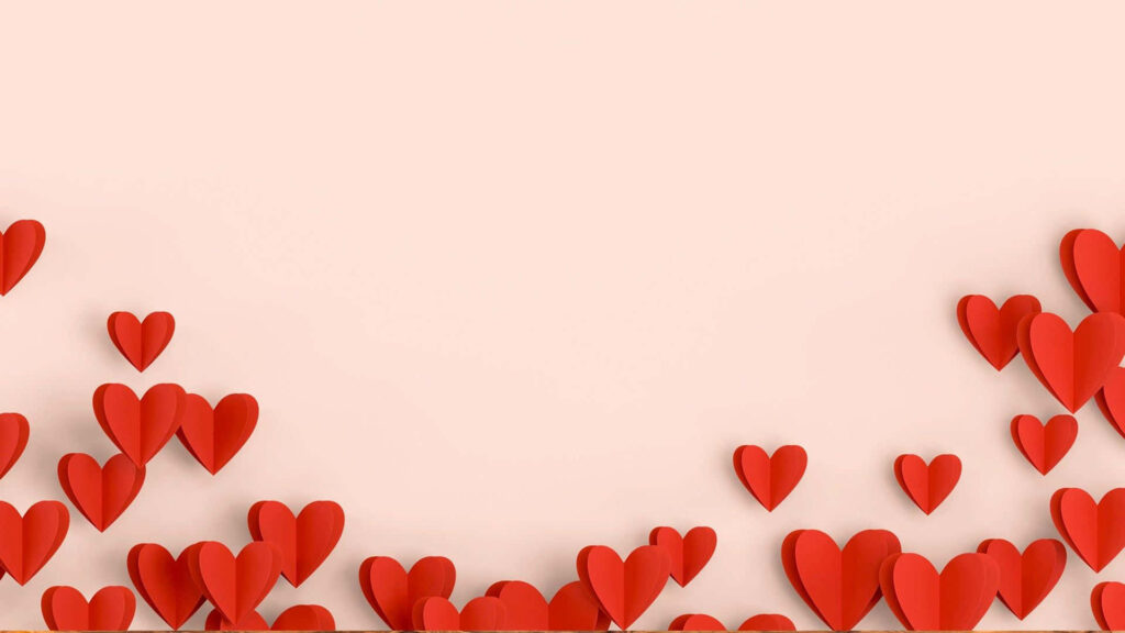 Charming Valentine Wallpaper: Folded Red Hearts on Beige Background