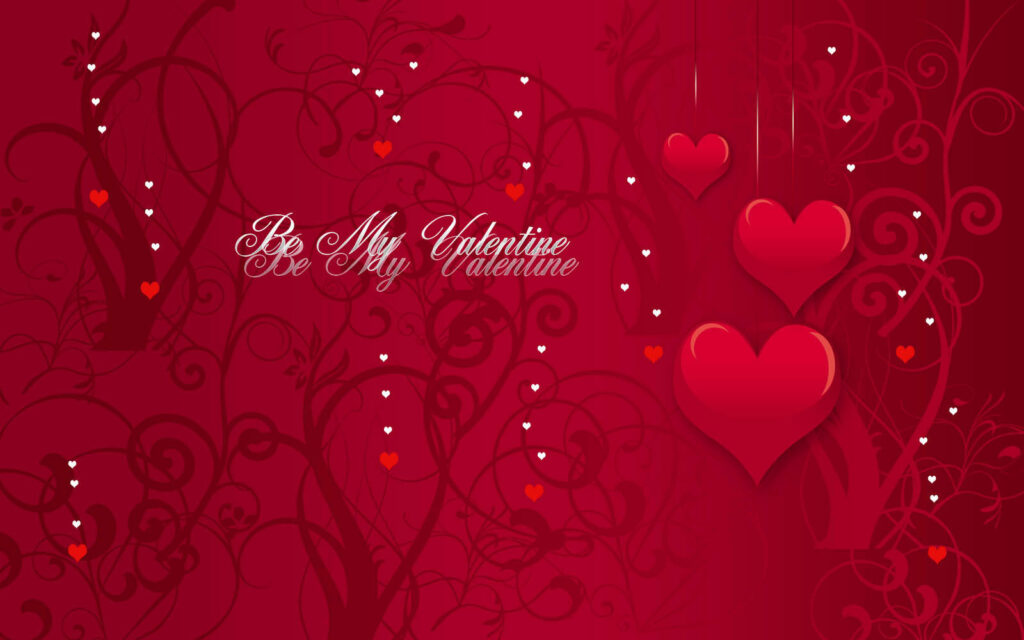 Romantic Valentine's Day Wallpaper: Red Background with 3D Hearts