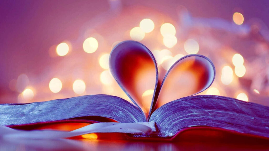 Romantic Valentine's Day Wallpaper: Heart-Shaped Book on Bokeh