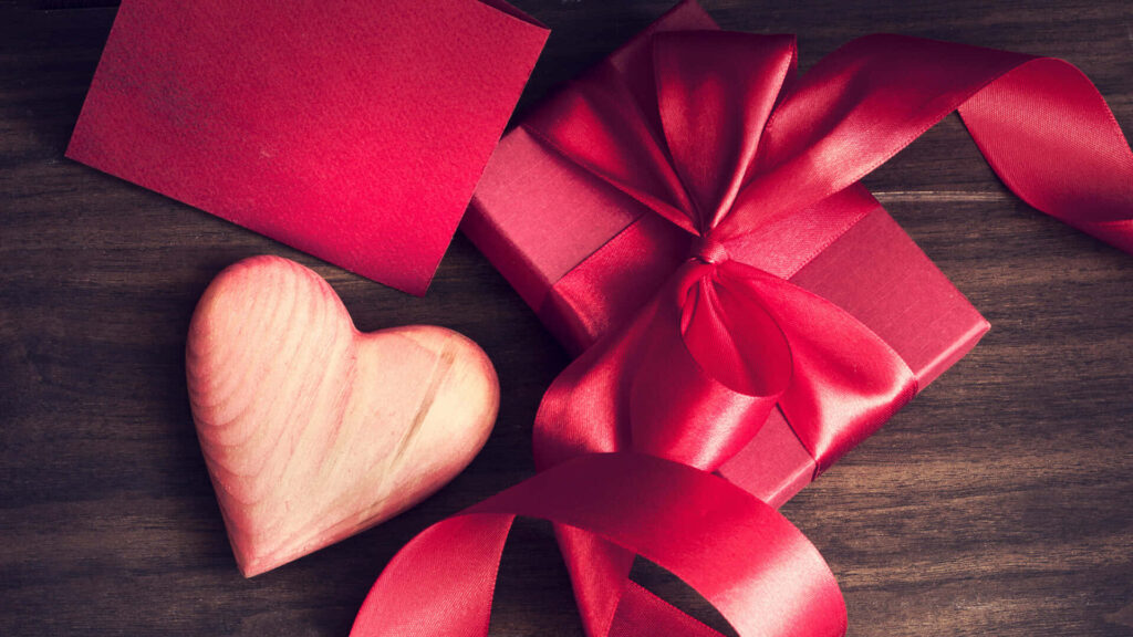 Valentine's Day Wallpaper: Wooden Heart & Red Gift Box Background