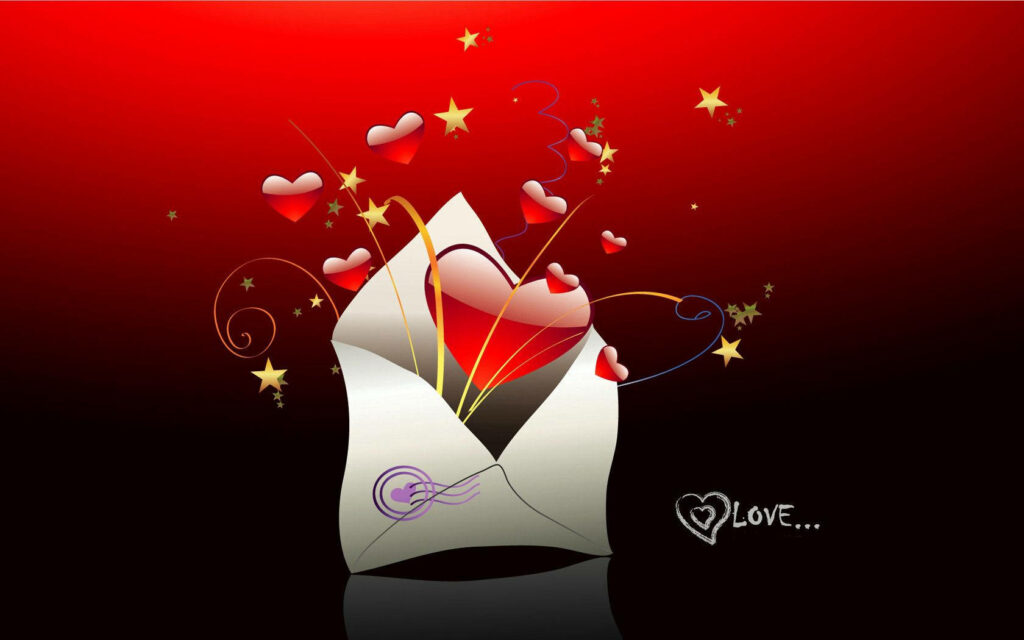 Vibrant Romantic Wallpaper: Open Envelope with Glowing Hearts