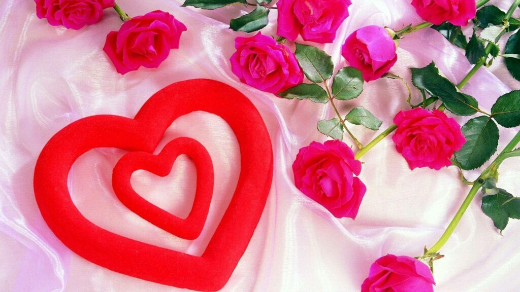 Romantic Pink Roses & Red Hearts Wallpaper Background Design