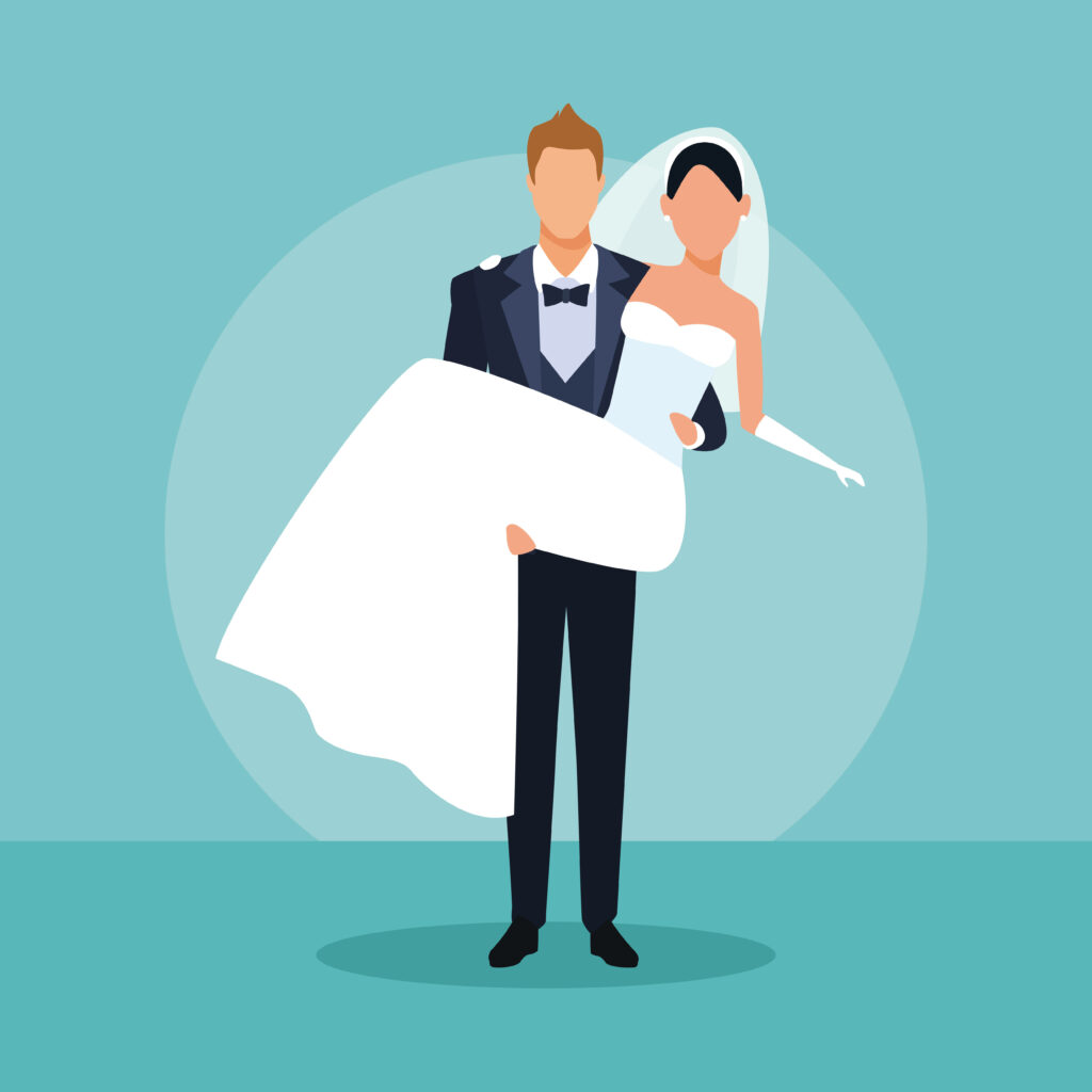 Wedded Bliss: Adorable Cartoon Couple Dressed for Love Wallpaper