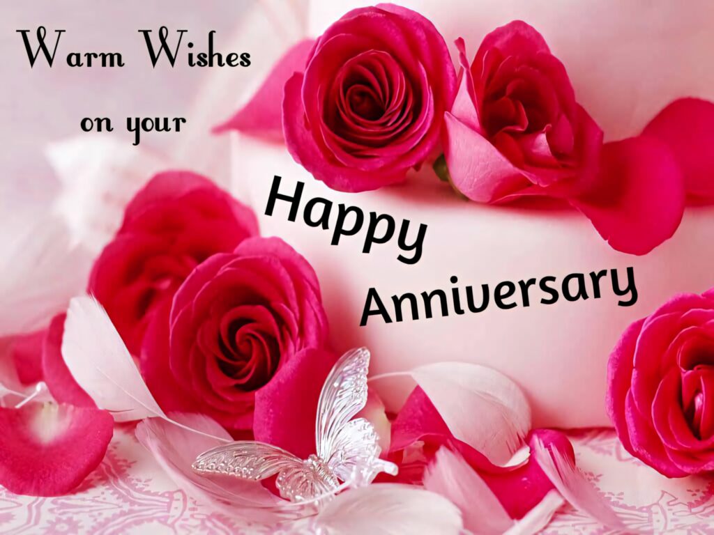 Wedding cake with pink roses silver butterfly anniversary message romantic celebration wallpaper