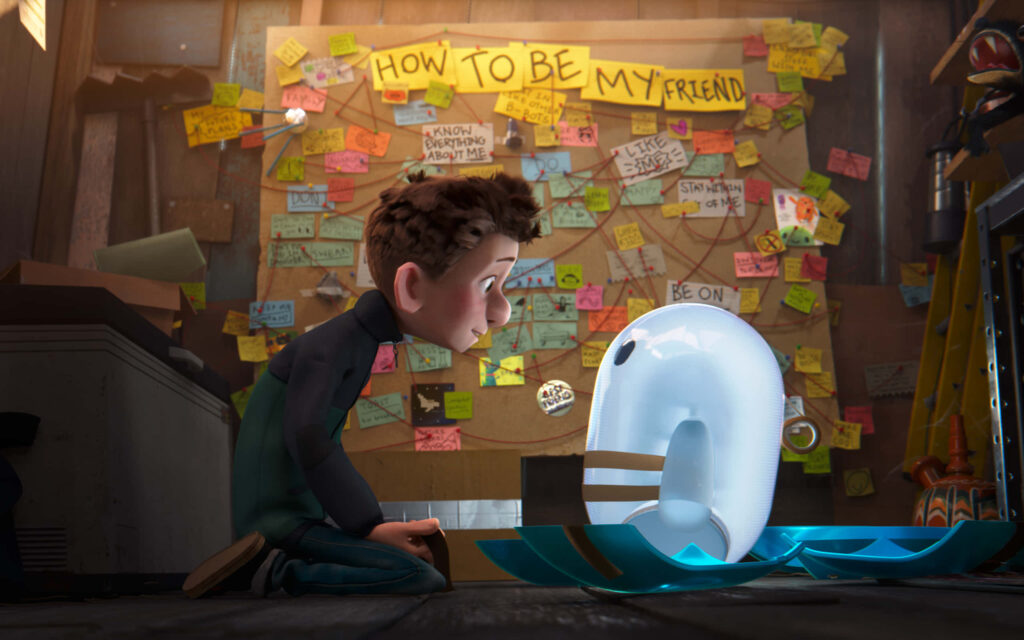 Vibrant Scene of Boy & Friendly Robot in Cluttered Room - Ron's Gone Wrong Wallpaper