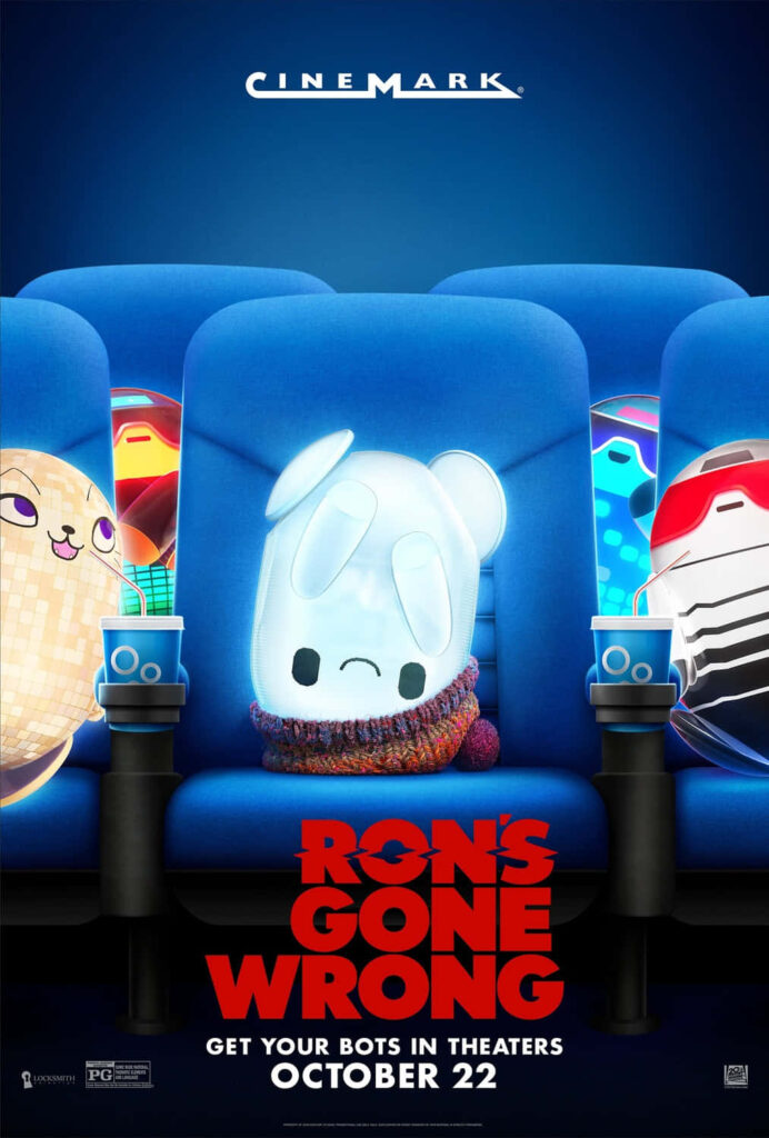 Vibrant Ron's Gone Wrong Poster: Adorable Robot in Theater | Wallpaper