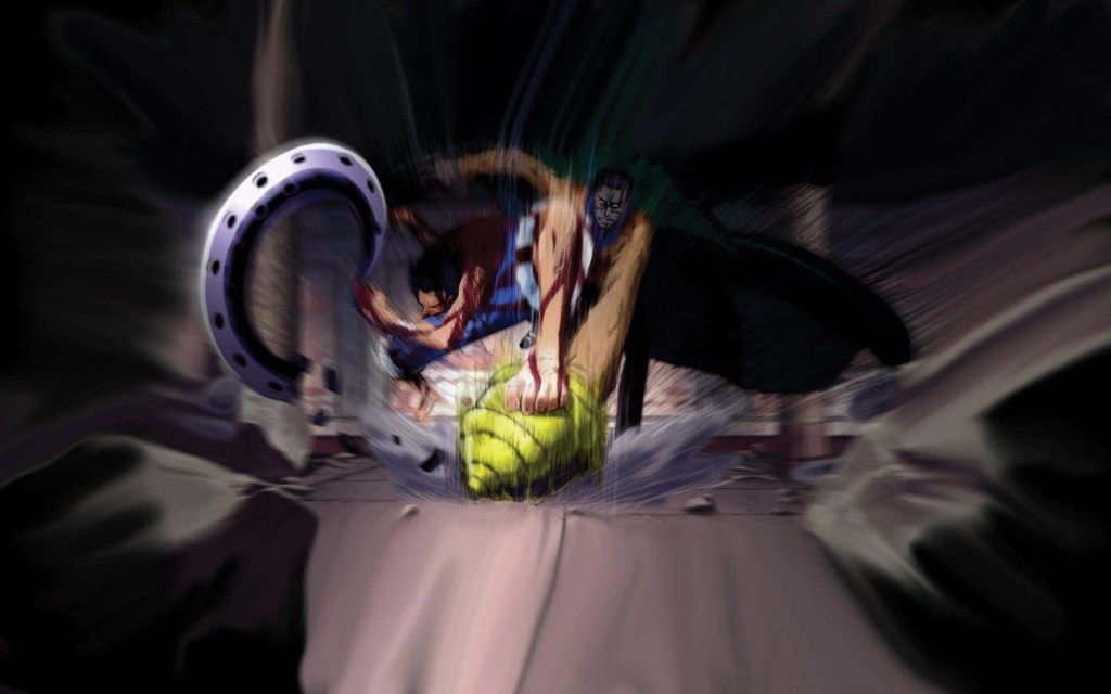 Roronoa Zoro One Piece anime mid-battle dynamic wallpaper dark atmospheric combat motion blur