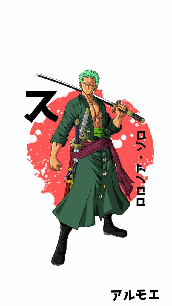 Roronoa Zoro: Dynamic Swordsmanship in One Piece - A Striking HD Phone Wallpaper