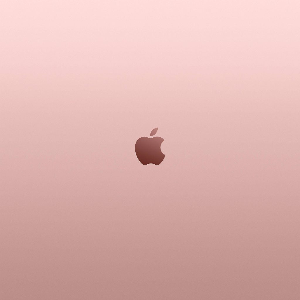 4K Apple logo wallpaper on soft rose gold gradient minimalist metallic aesthetic background