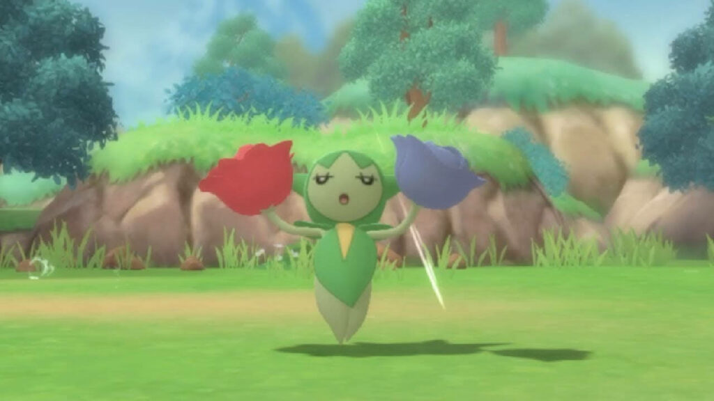 Roselia Pokémon Wallpaper: Lush Green Field & Blue Sky Background