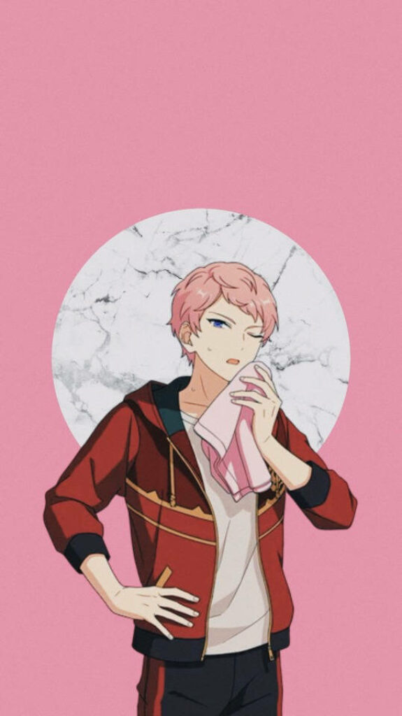 Rosy-haired Anime Protagonist Poses with White Marble in Dreamy Background Wallpaper