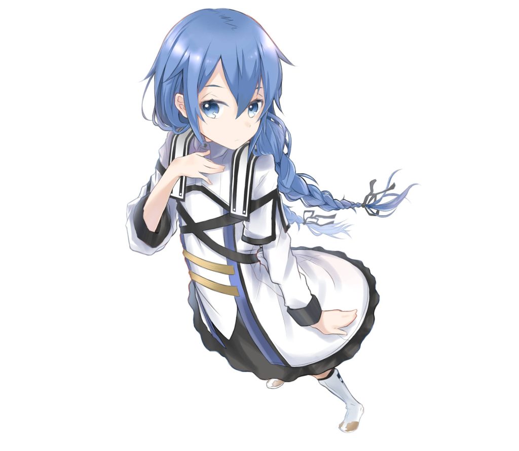 Roxy Migurdia anime wallpaper blue braided hair mage robe Mushoku Tensei desktop background