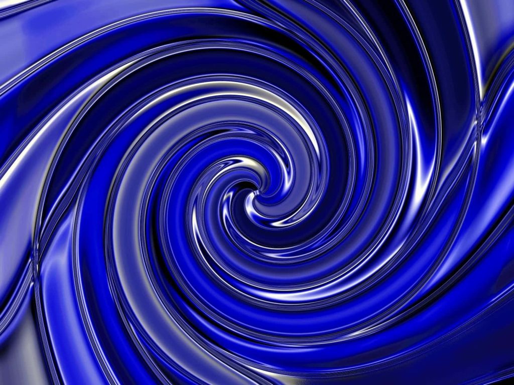 Royal Blue Liquid Swirls wallpaper with glossy metallic textures and dynamic vortex background